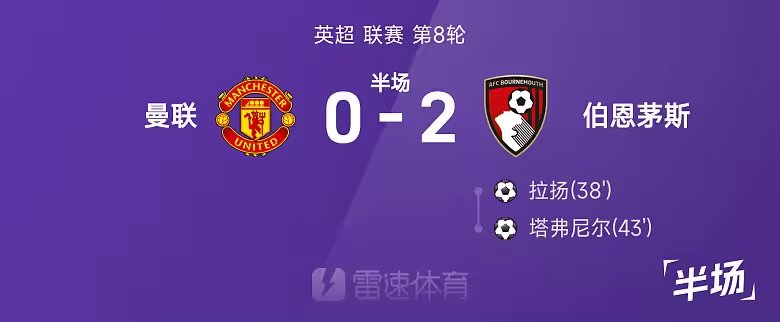 英超半场曼联五分钟丢两球约罗送礼拉扬破门0比2樱桃